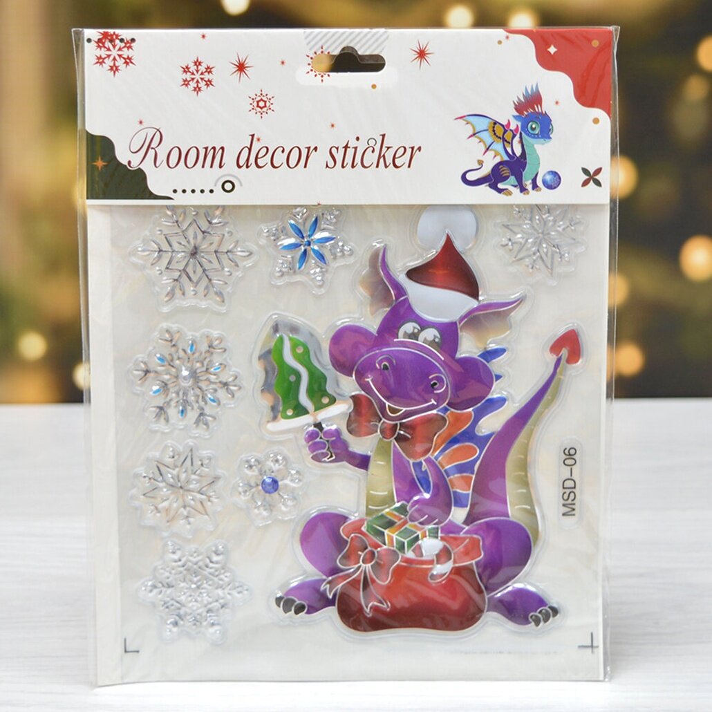 Наклейка новогодняя 'Room decor' ПВХ в ассортименте снежинки/дракон