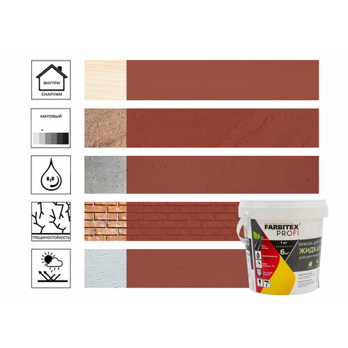 фото Краска farbitex profi акриловая, для гидроизоляции, жидкая резина, красно-коричневый, 1 кг