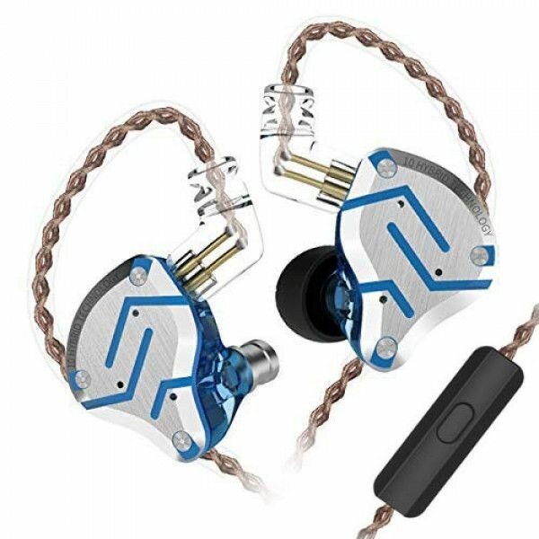 KZ Acoustics ZS10 Pro с микрофоном, блики синего, проводные наушники
