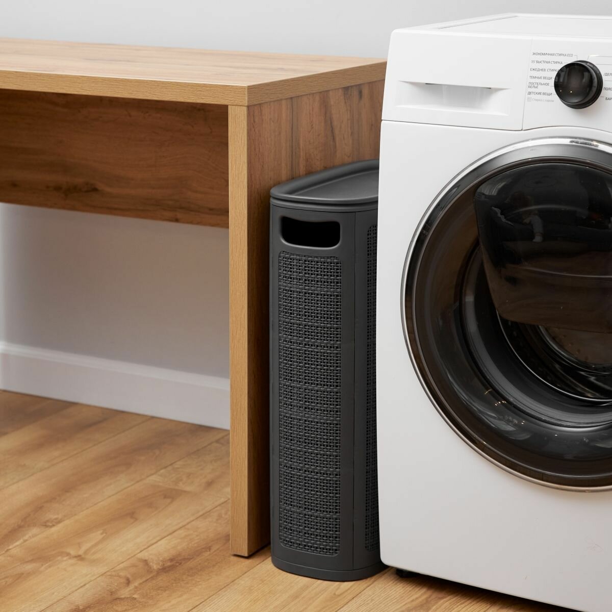 Плетёная корзина для белья Лён 45л (430 200 600мм) (графит)