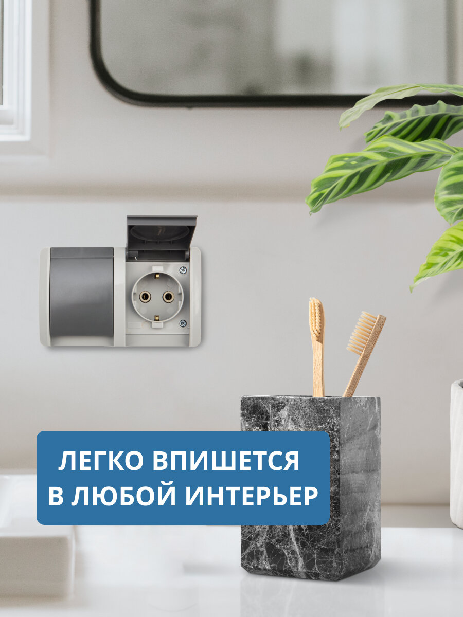 Блок из 2 розеток влагозащищенный горизонтальный KRANZ INDUSTRIAL открытой установки с заземлением, 250 В/16 А — фото 1