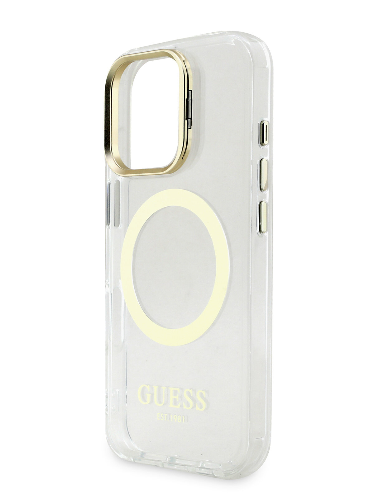 Чехол Guess для iPhone 16 Pro Max с магнитами MagSafe, с металлической фурнитурой, прозрачный