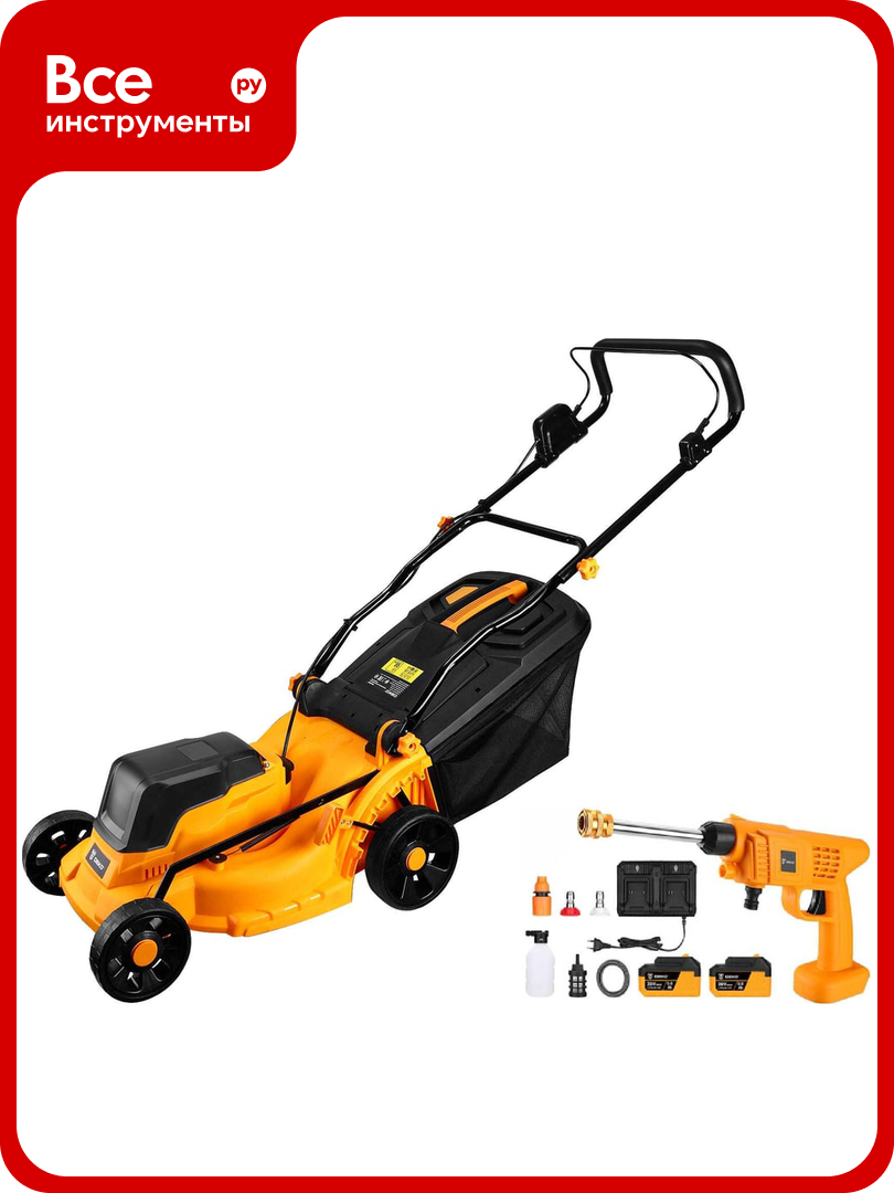 Газонокосилка аккумуляторная бесщеточная DEKO DKLM40V  2x20 В  2x5 0Aч  370мм   мойка аккумуляторная DKCW25 085-2025