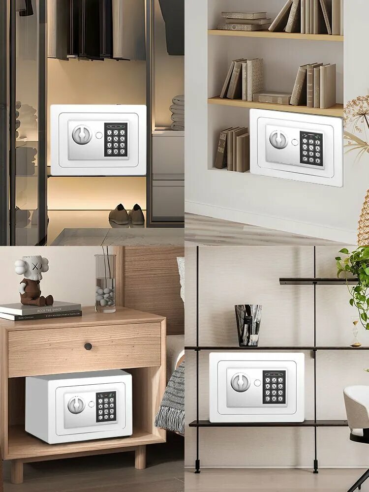 Изображение Сейф для денег и документов с электронным замком и ключей, копилка для денег, белый, 17 x 23 x 17 см