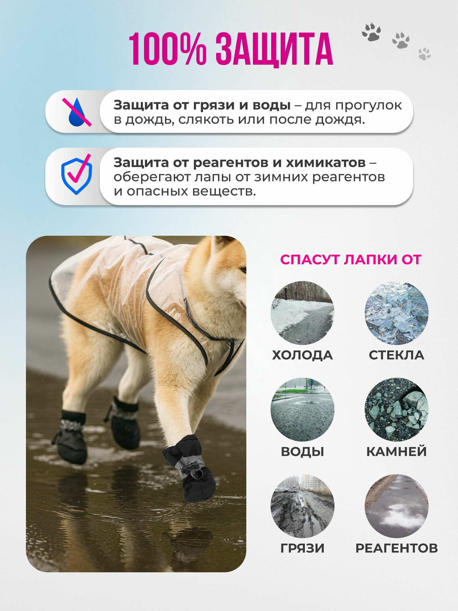 Непромокаемые ботинки для животных, обувь для собак и кошек для улицы светоотражающие на шнуровке ZooWell Soft — фото 1