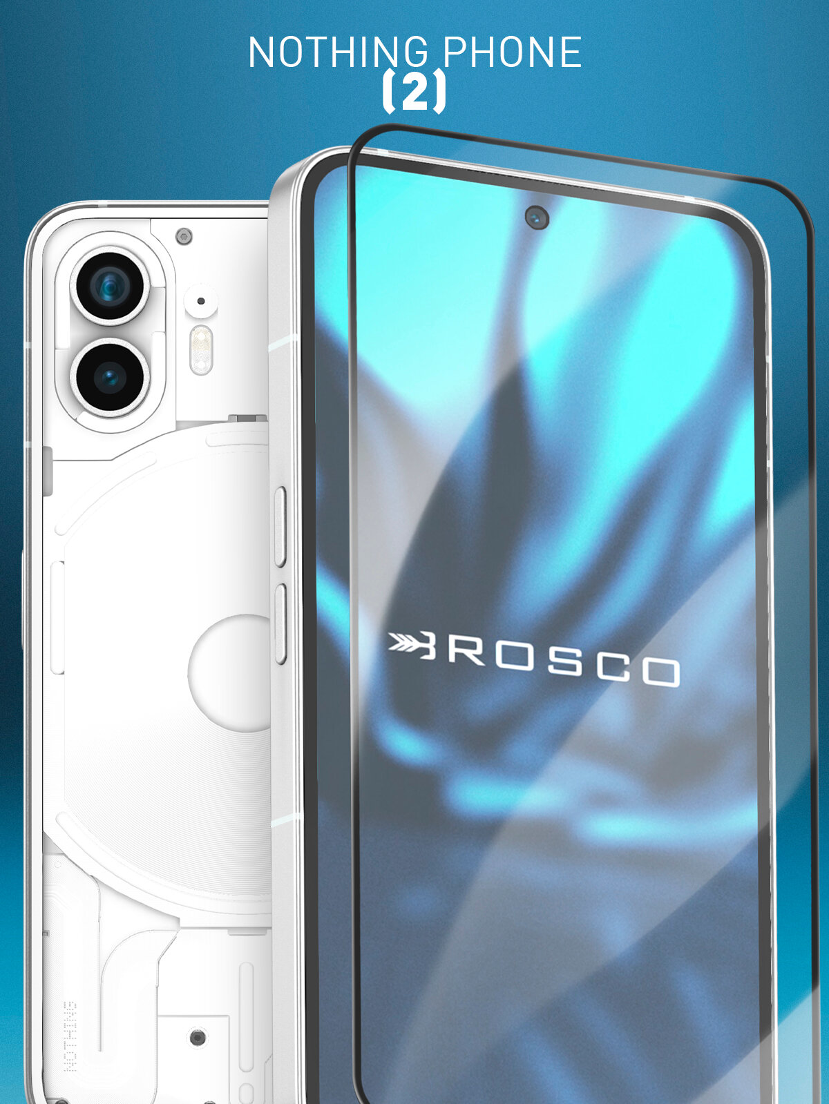 Защитное стекло Rosco на Nothing Phone (2) (Нафинг Фон 2), с чёрной рамкой, 1 шт
