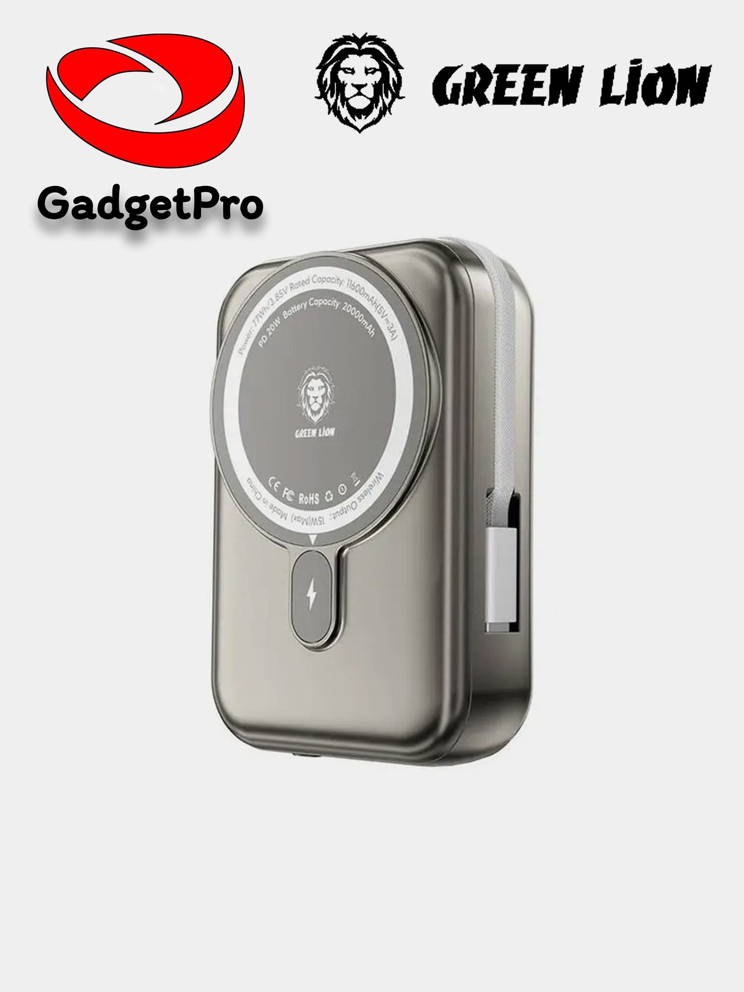 Внешний аккумулятор Green Lion Monaco 10000 мАч с MagSafe, PD 20W, кабель Type-C, ЖК-дисплей