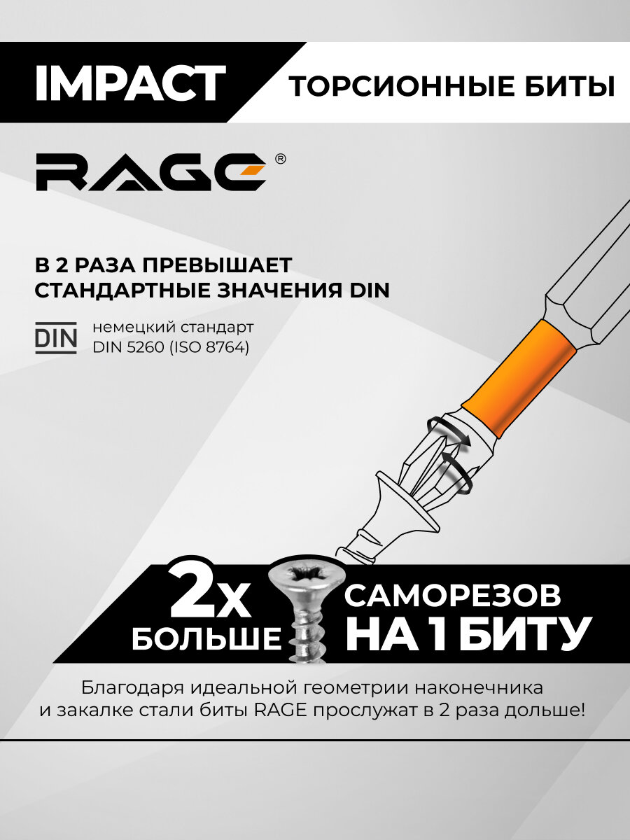 Набор бит торсионных IMPACT PH PZ SL HEX TORX x 50 мм 10 шт RAGE by VIRA — фото 1