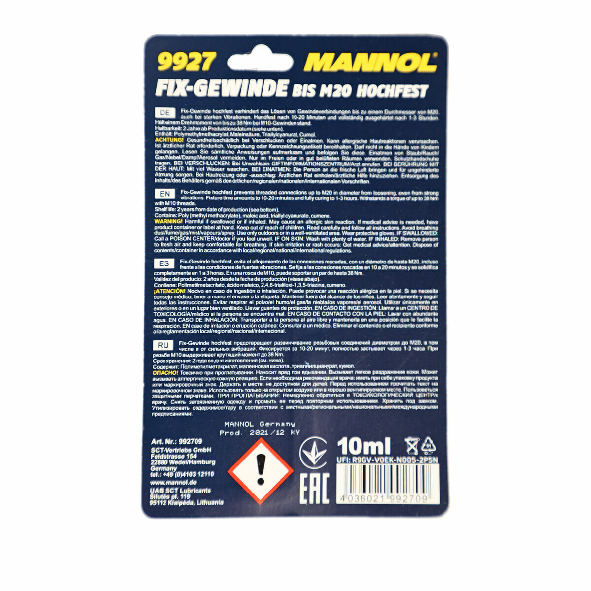 9927 Mannol Fix-Gewinde Hochfest 10 Мл. Фиксатор Резьбы Долговременный(Mannol 9927)