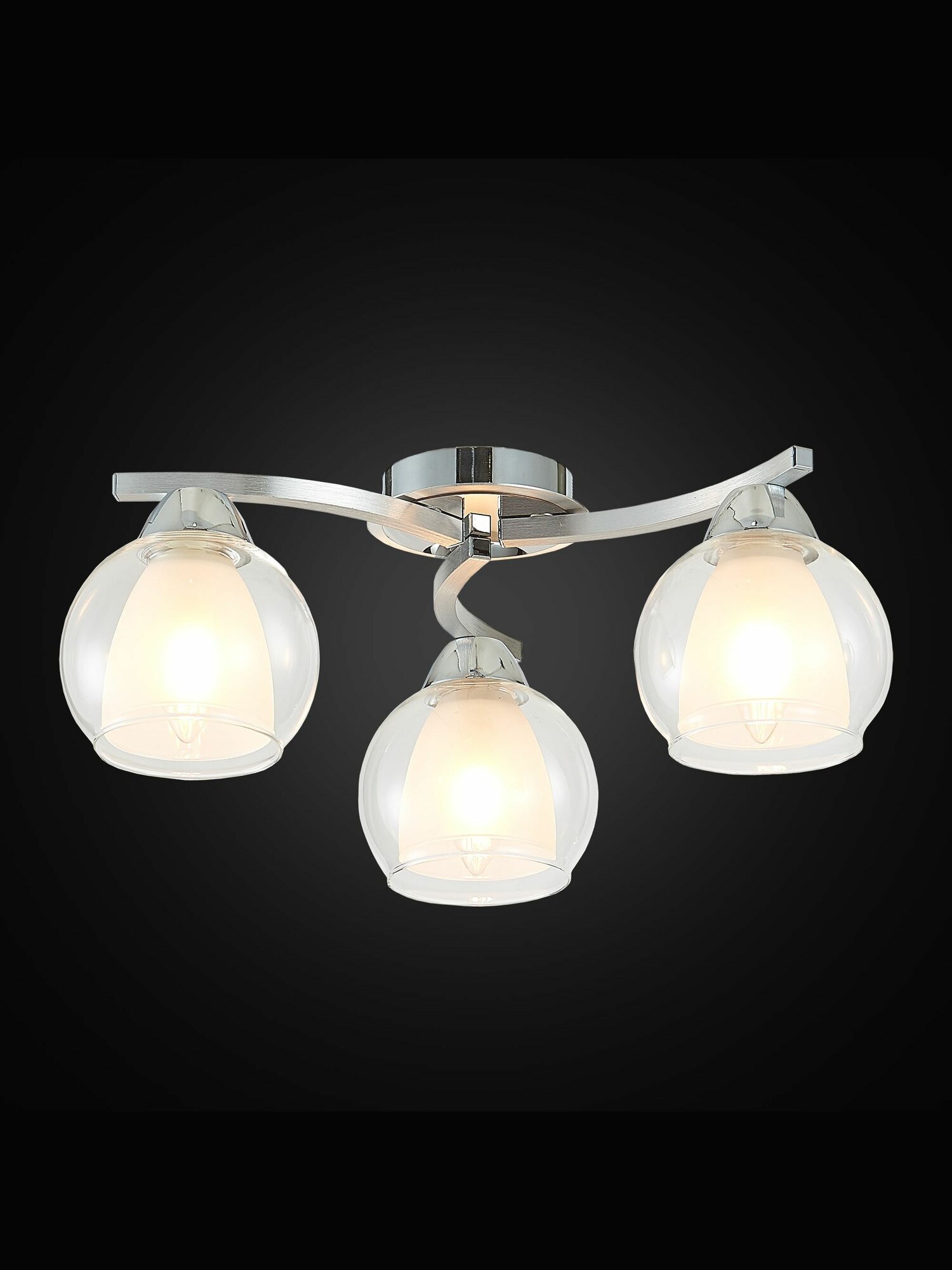 Потолочная люстра Citilux Кристи CL152137 3 плафона металл и стекло Е27 шлифованный алюминий с хромом для спальни