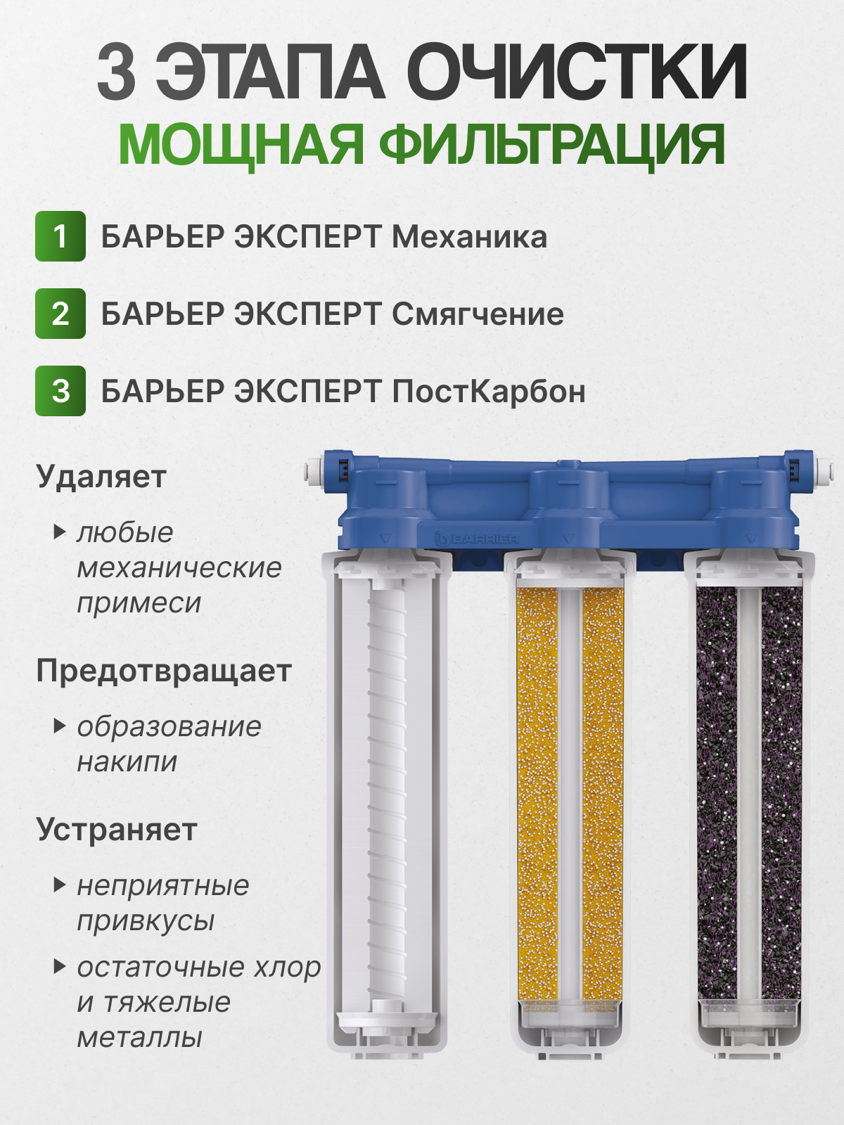 Фильтр барьер эксперт слим жесткость, для жесткой воды, 3-ступенчатая очистка, без крана — фото 1