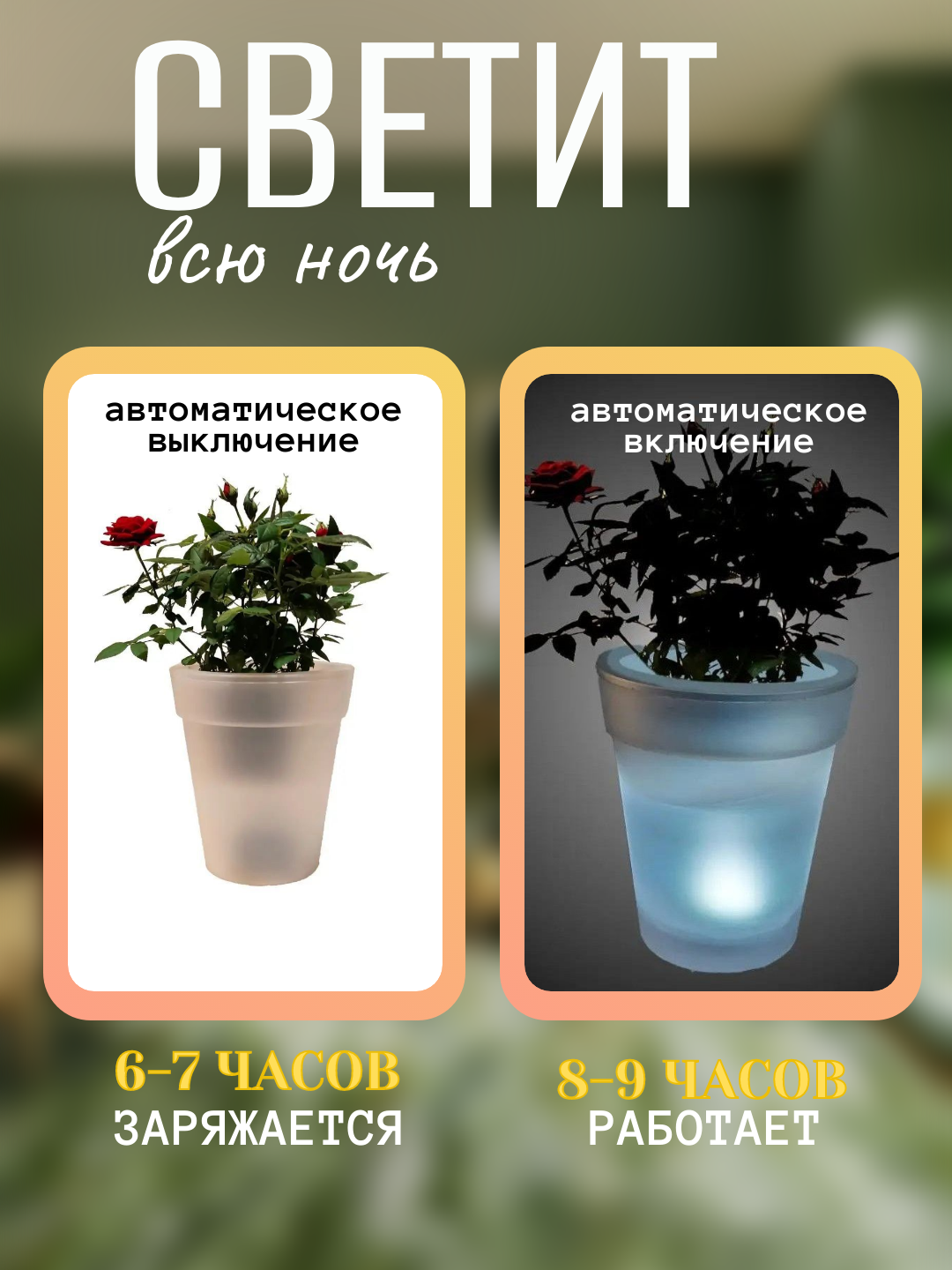 Кашпо с LED-подсветкой на солнечной батарее, 2 шт, объём 0,9 л, энергосберегающее освещение — фото 1