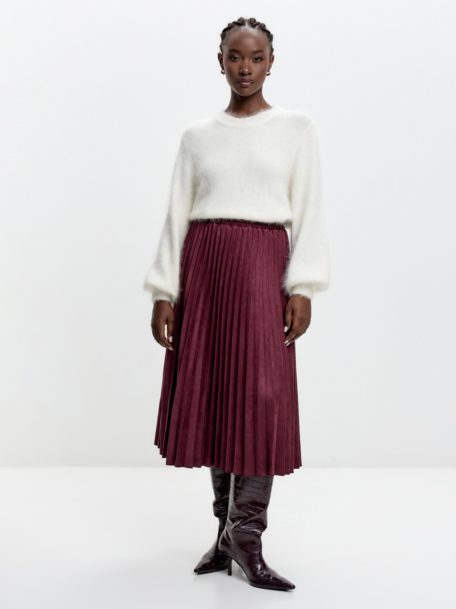 Юбка Amatum Замшевая плиссированная миди, размер 42-48, бордовый, марсала — фото 1
