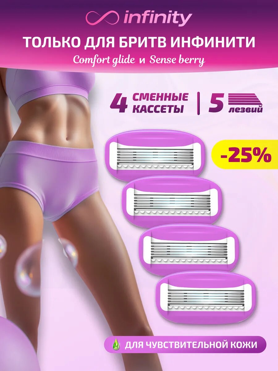 Кассеты для бритья женские сменные INFINITY ComfortGlide 4 шт, 5 лезвий