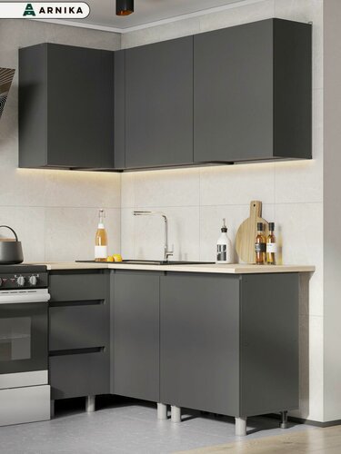 Изображение товара ARNIKA Кухонный гарнитур угловой Довер без столешницы, 100х148см, графит