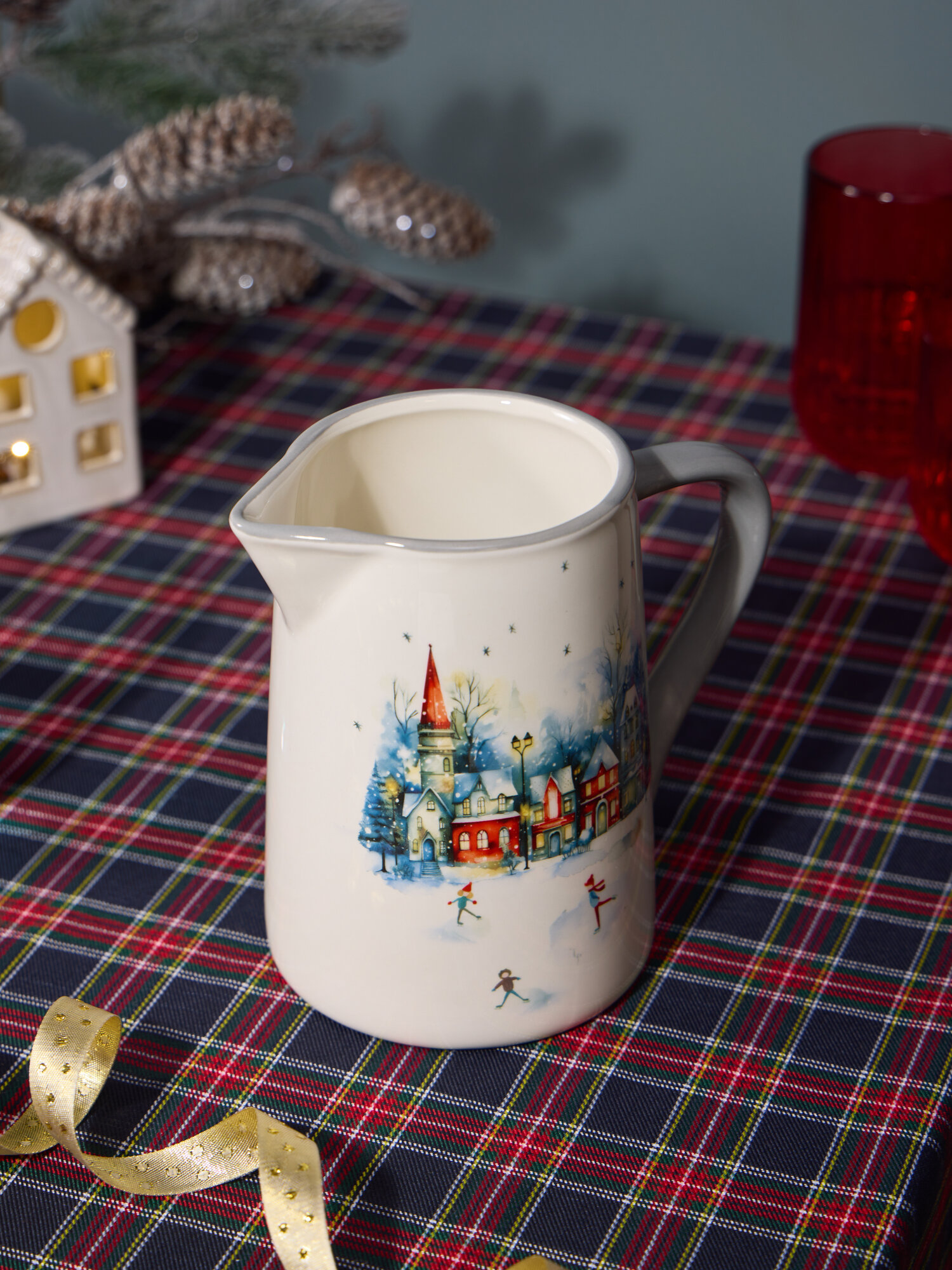 Кувшин Agness "С Новым Годом!", 18,5*12,5*17,5 см, керамический, с рисунком, новогодний — фото 1