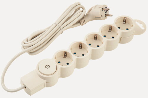 Изображение товара Сетевой фильтр Duwi 5 гнезд, 3 м, с заземлением, с защитными шторками, с выключателем, с держателем, 2200 Вт, 10 А, слоновая кость