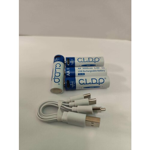 Аккумуляторные батарейки АА 1, 6 v 2000 mWh с зарядкой от USB кабеля, 4 шт.