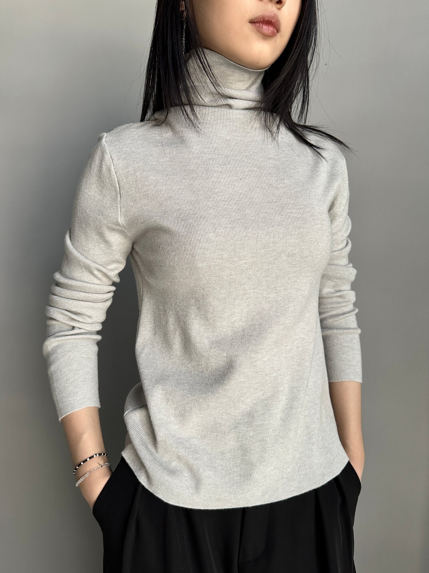 Водолазка INK Бежевый, Серый, Светло-серый, Синий, Черный, размер Std, светло-серый — фото 1