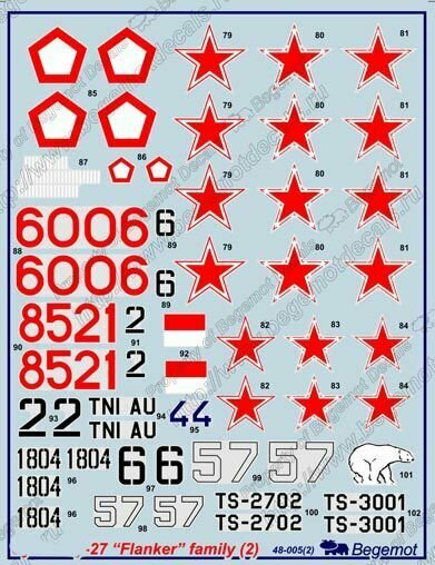 48-005 Деколь (Декаль) для сборной модели "Сухой Су-27" (часть 2) 1/48 (BEGEMOT) — фото 1