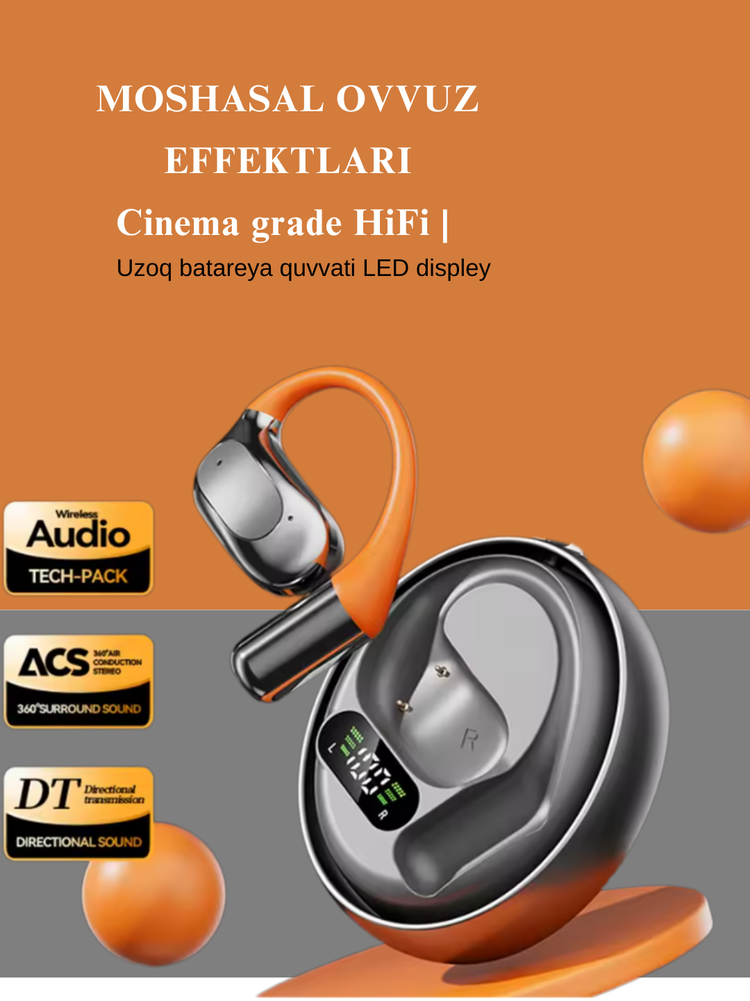 Наушники FitEarphones M113, с шумоподавлением, Bluetooth, 5.4, черные, оранжевые