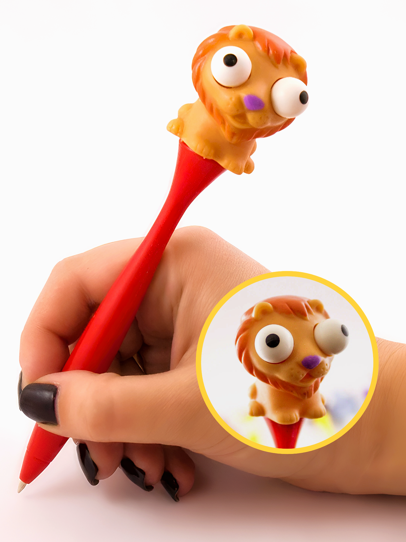 Ручка Лупоглазик Лев шариковая, синяя, подарочная, с приколом, девочке, мальчику