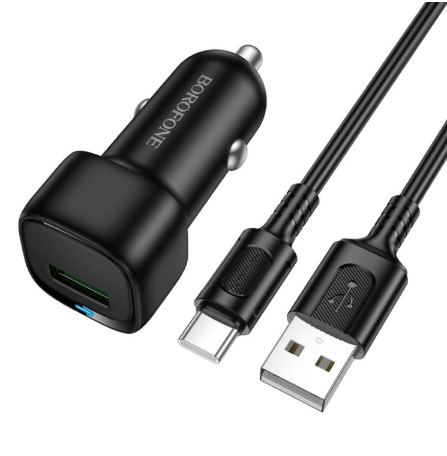 Автомобильное зарядное устройство BOROFONE BZ34 Cloud QC3.0 USB, комплект с кабелем USB-Type-C длиной 1 м (черный)