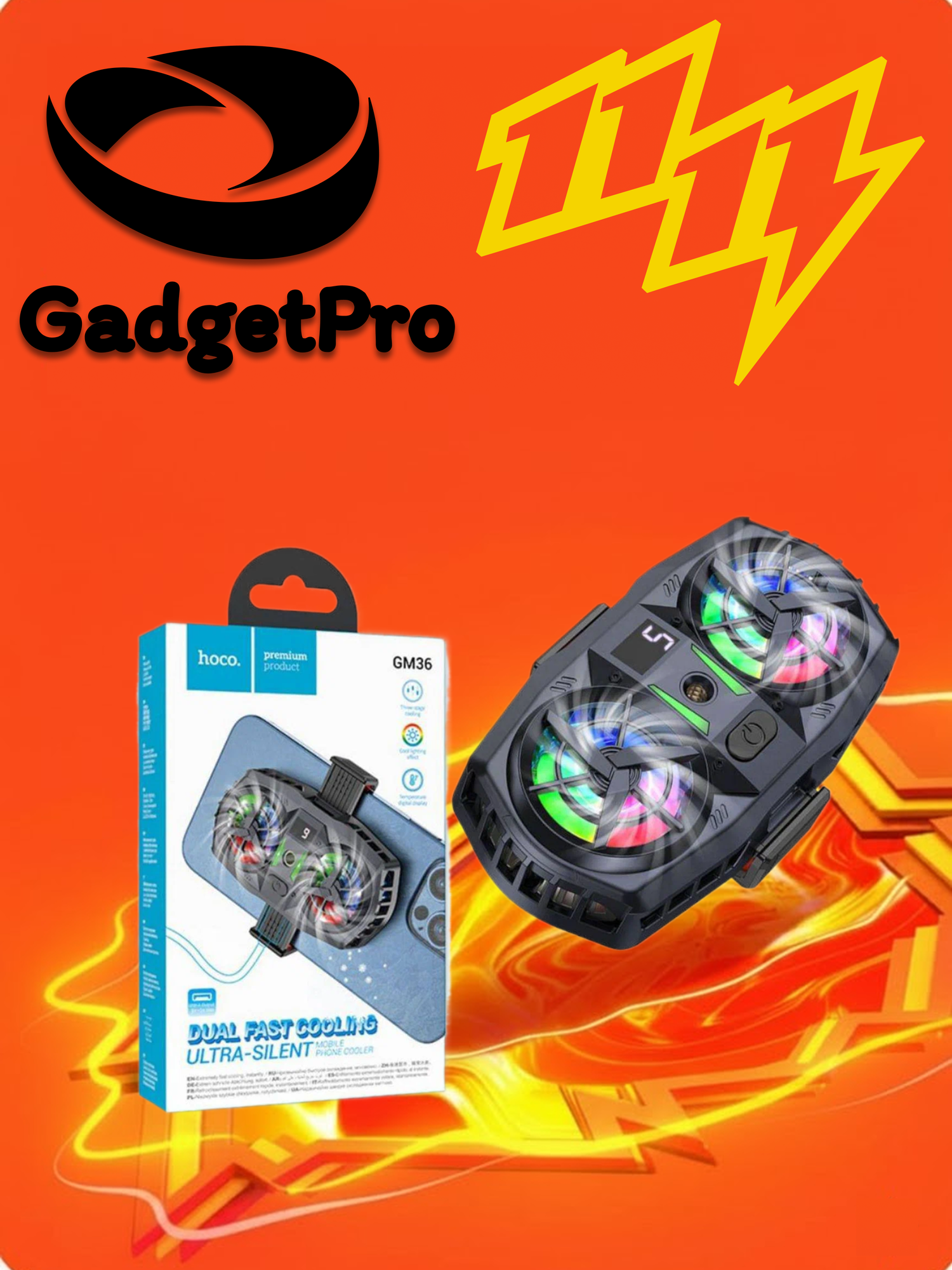 Охлаждающий кулер Hoco GM36 для смартфона, 2 вентилятора, 3 скорости, USB выход