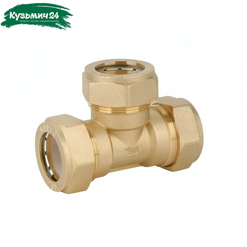 Тройник обжимной Gappo 25х25х25 мм G1254.2525 с накидной гайкой латунь