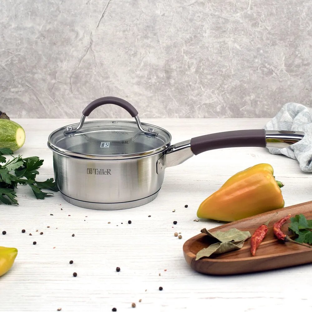 Ковш с крышкой TalleR TR-11021 Лира 0.9 л, нержавеющая сталь — фото 1