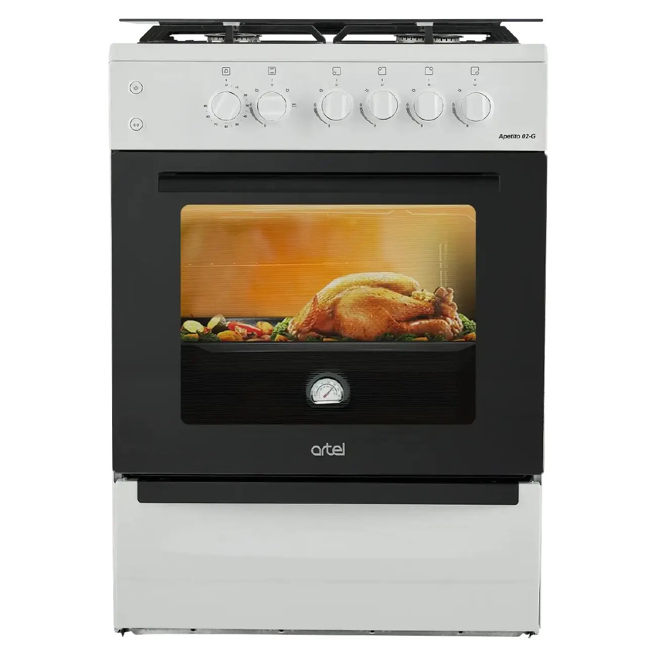 Газовая плита Artel Apetito 02-G CHU White, Вес: 41 кг, Высота: 60 см, Газ-контроль: Да