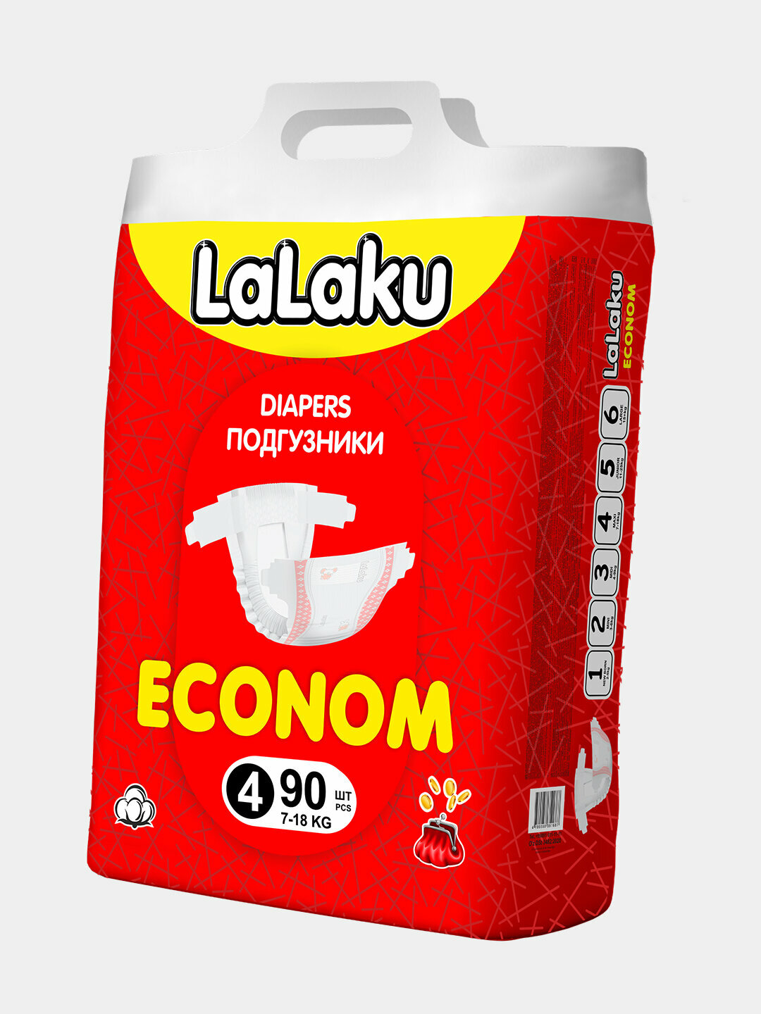 Подгузники Lalaku Econom на липучке, размер 4 (7–14 кг), 90 шт