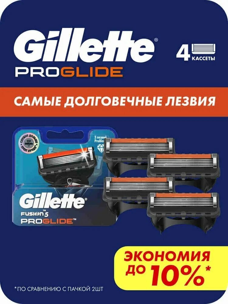 Сменные кассеты Fusion ProGlide Для Мужской Бритвы, 4 шт, с 5 лезвиями, с точным тримммером для труднодоступных мест, для идеально гладкого бритья