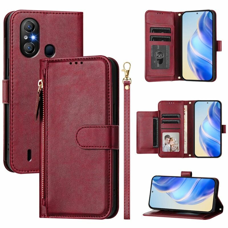 Чехол-книжка для Itel A49 Play и Itel A58 Lite (Ител A49 Play и Ител A58 Lite) с кошельком на молнии. Мягкий силикон, полная защита, ударостойкий, беспроводная зарядка