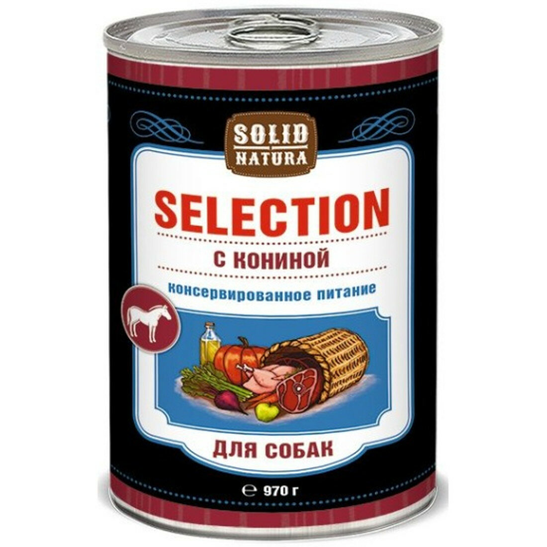 Корм Solid Natura Selection  влажный  для собак  конина  970г
