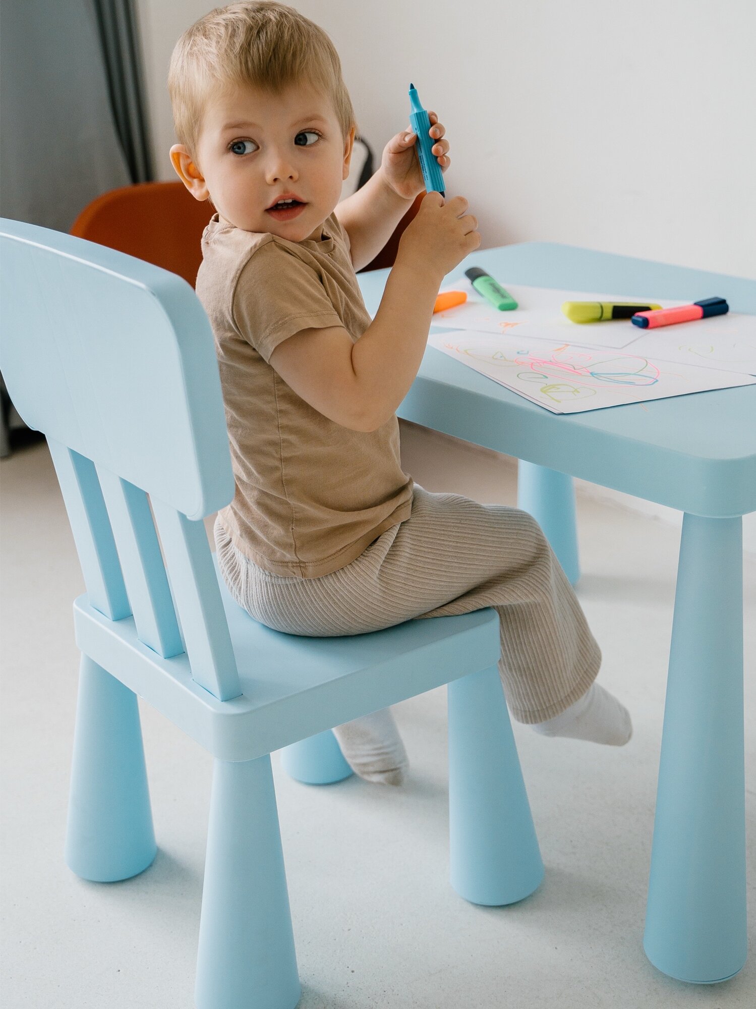 Стул детский BABYROX MINI пластик голубой скандинавский дизайн