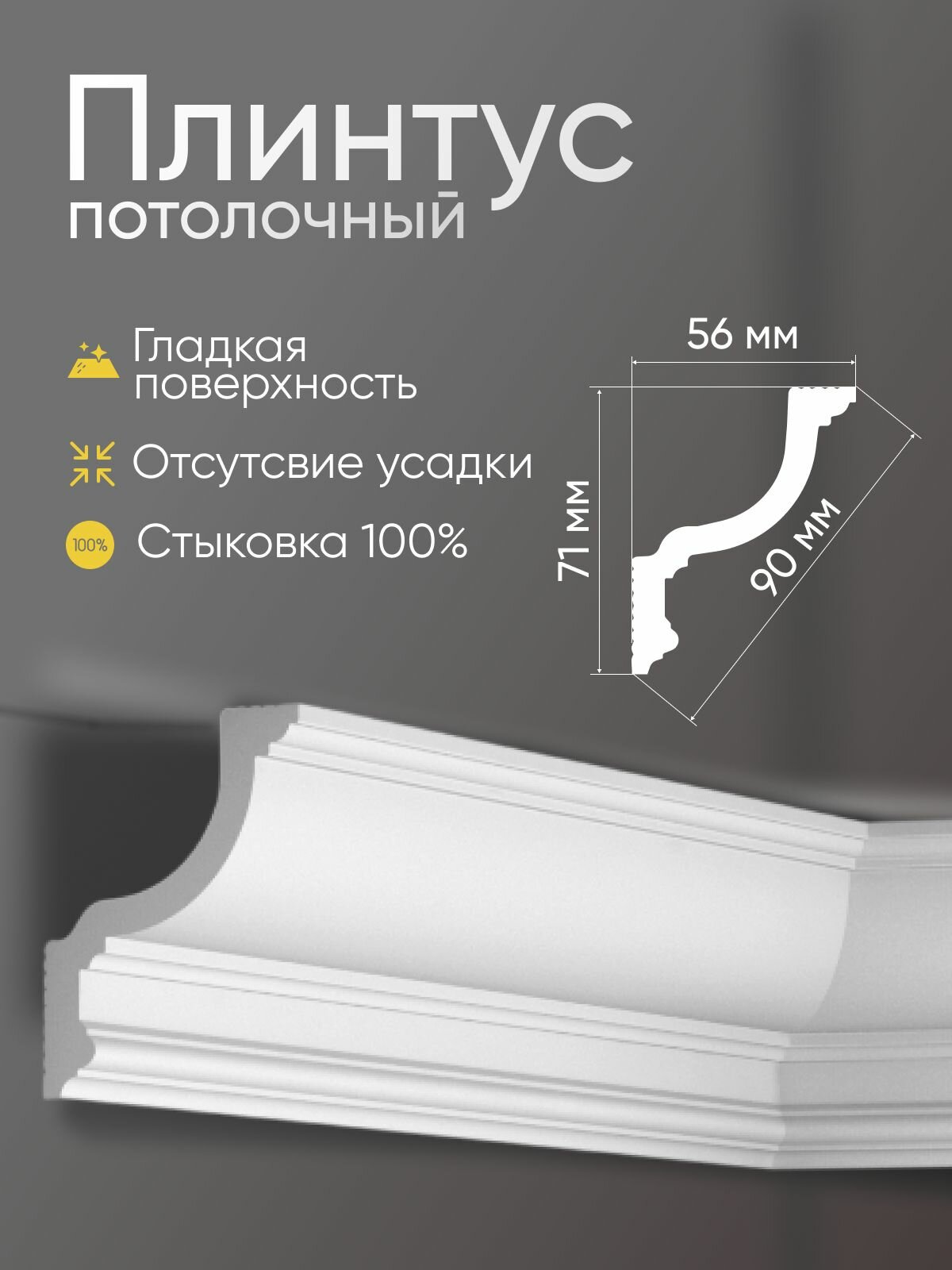 Плинтус потолочный 5 шт GLANZEPOL 200 см пенополистирол белый GP94