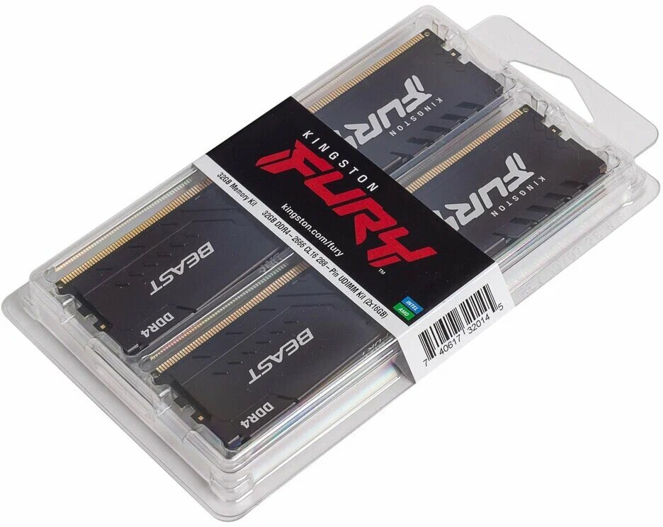 Модуль памяти DIMM 32Gb 2х16Gb DDR4 PC28800 3600MHz Kingston Fury Beast Black (KF436C18BBK2/32-SP)