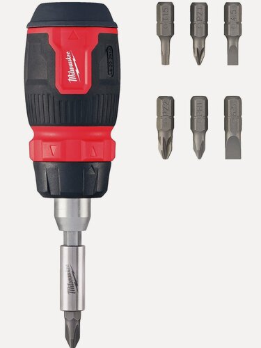 Изображение товара Отвертка с трещоткой Milwaukee с битами PH1/PH2/PZ1/PZ2/T15/SL0,6x4,5/SL1,2x6,5 (4932480581)