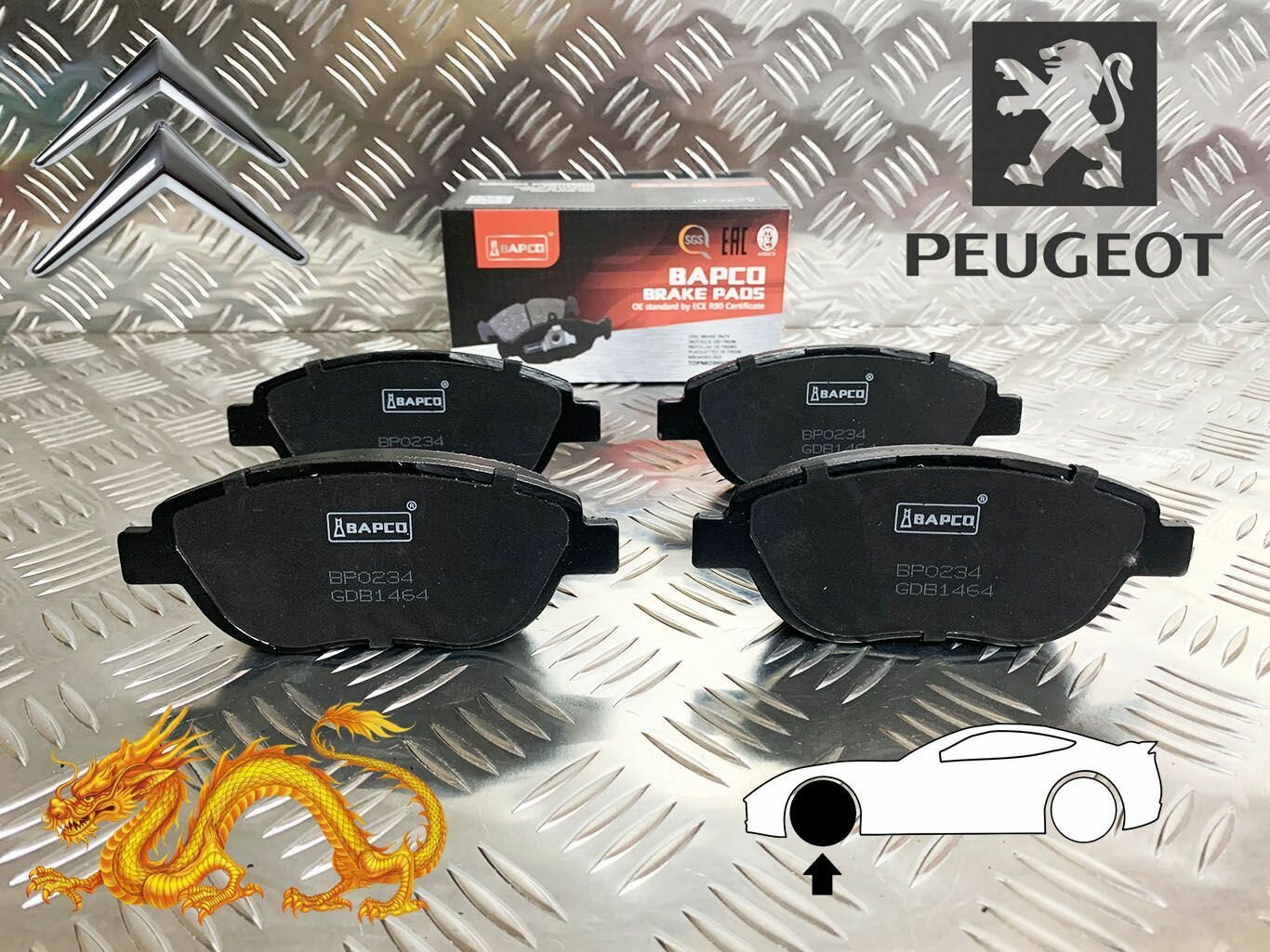 Колодки передние для Citroen C4 / Ситроен (04-11) / Peugeot 307/Пежо (00-08) дисковые BAPCO BP0234 GDB1464