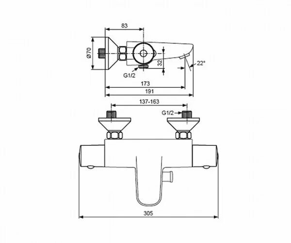 Смеситель Ideal Standard Ceratherm A5550AA для ванны/душа с термостатом