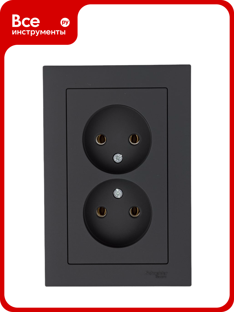Розетка Systeme Electric AtlasDesign Карбон б/з двойная 16А в сборе SE ATN001020