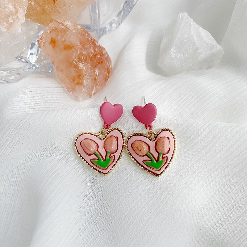 Серьги с подвесками, искусственный камень, розовый/зеленый — фото 1