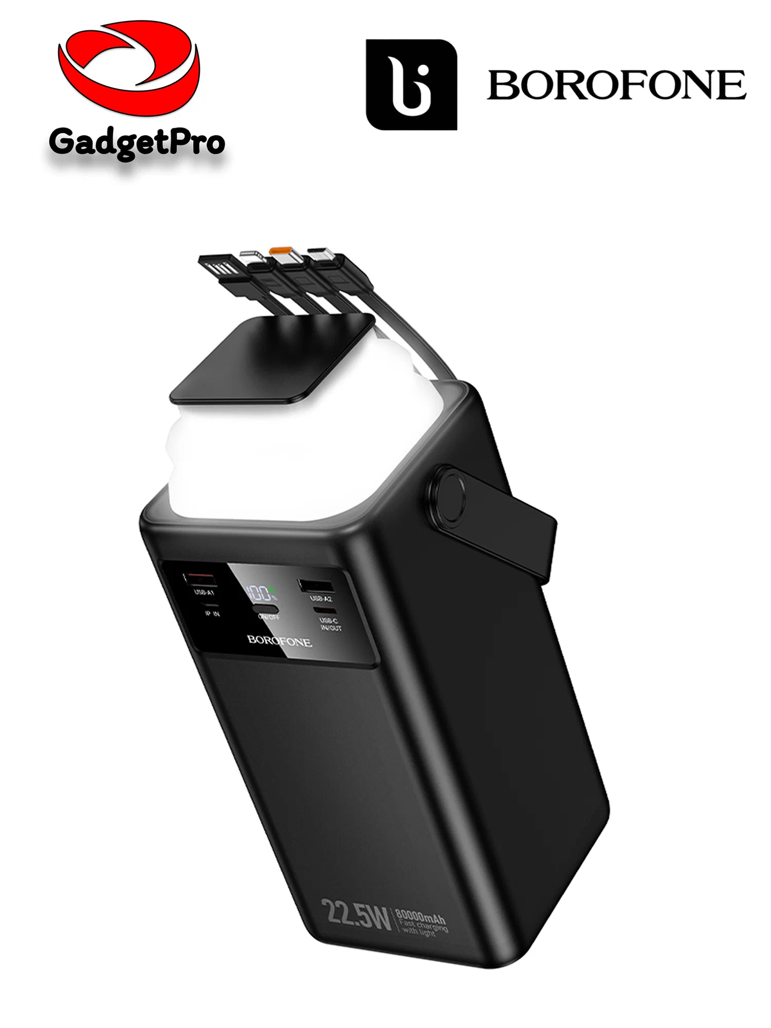 Внешний аккумулятор barafone "J65B", 80 000 mAh, с LED-индикацией, огнеупорный