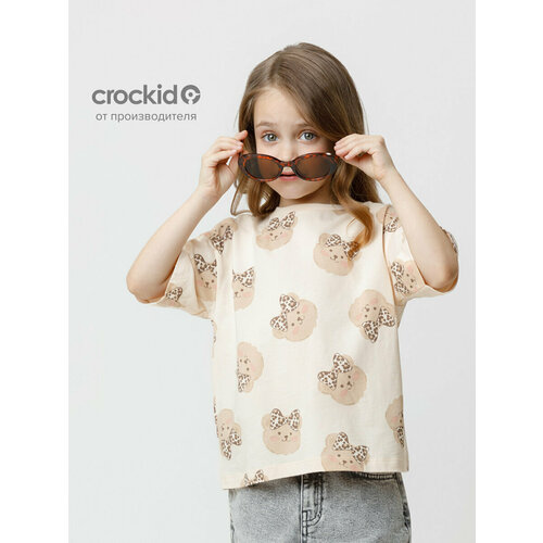 фото Футболка crockid мп 302790/светлый жемчуг,мишки с бантиками, размер 56/98, розовый