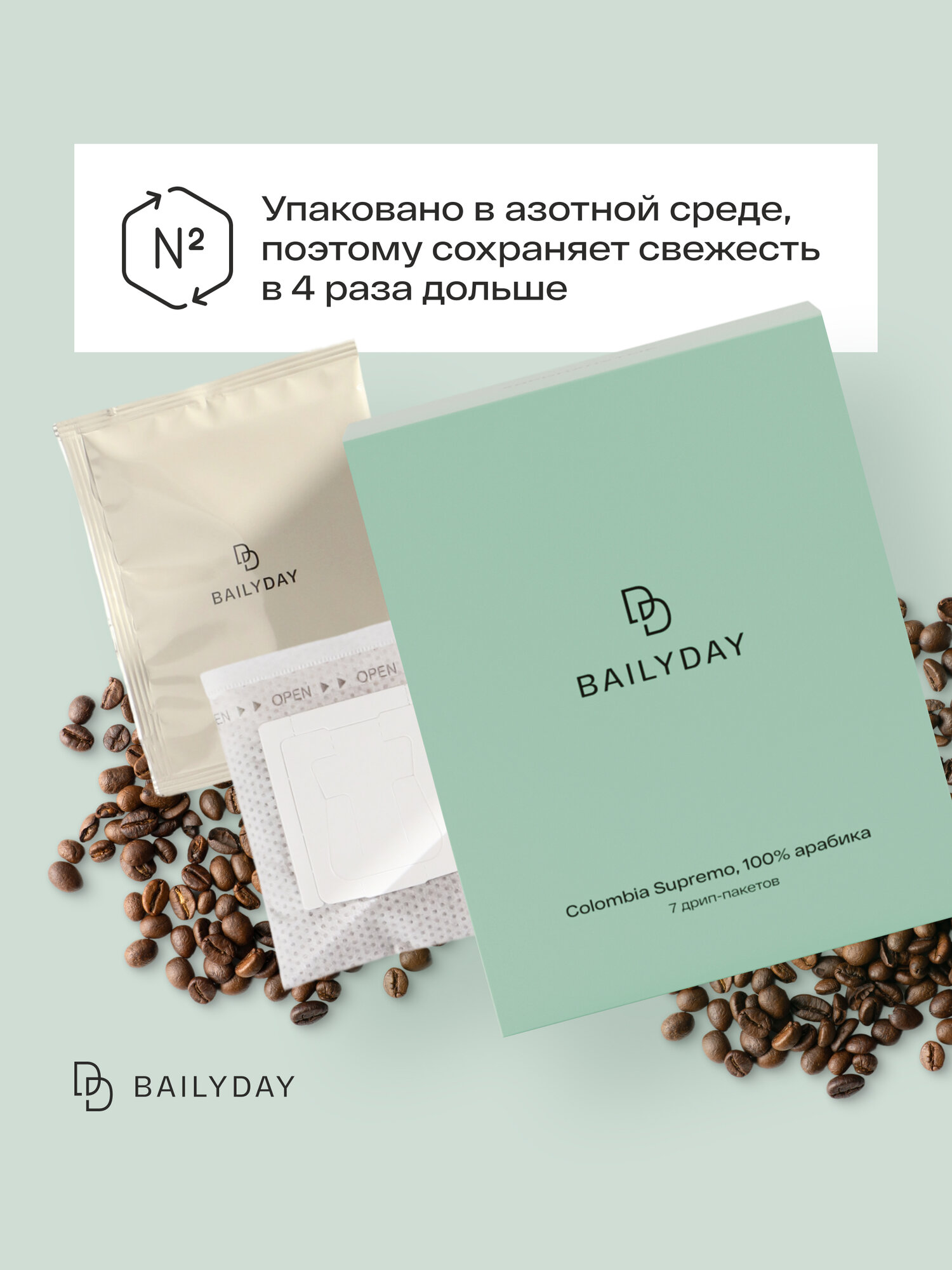 Дрип кофе Bailyday Колумбия Супремо (Молотый кофе в дрип-пакетах) 7 шт. по 11 г — фото 1