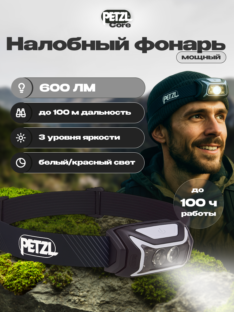 Налобный фонарь Petzl Actik Core, серый