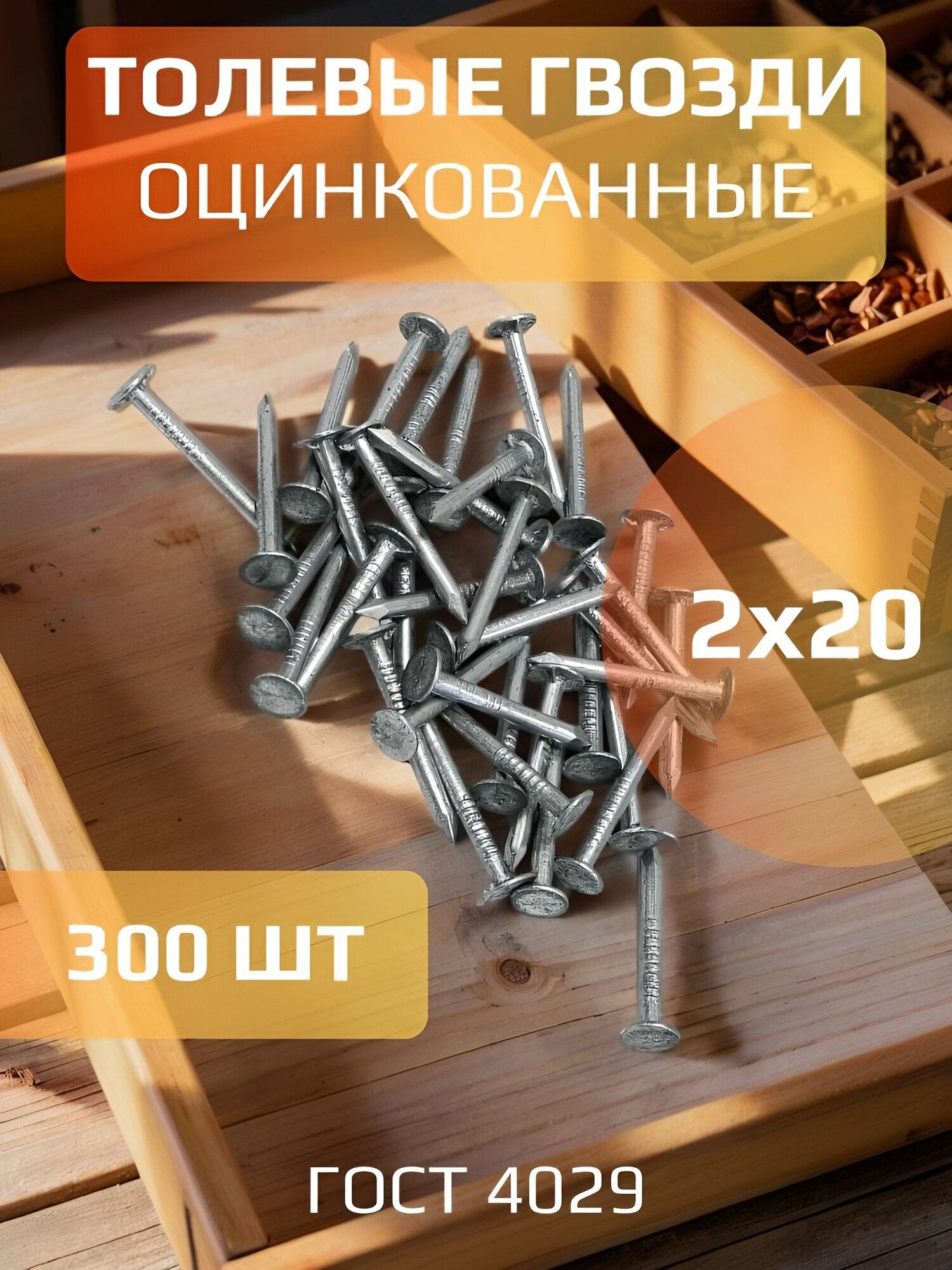 Гвозди толевые 2х20 оцинкованные - 300 шт