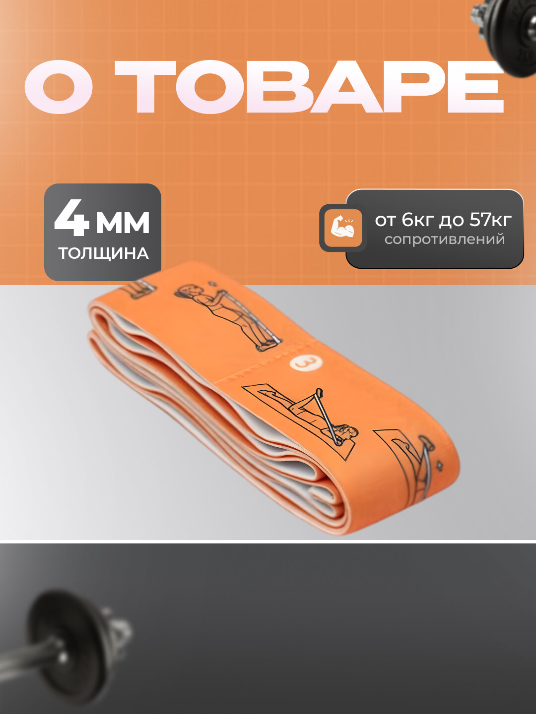 Резинка "Без бренда" для фитнеса, оранжевая, ширина 3см, длина 1.6м — фото 1