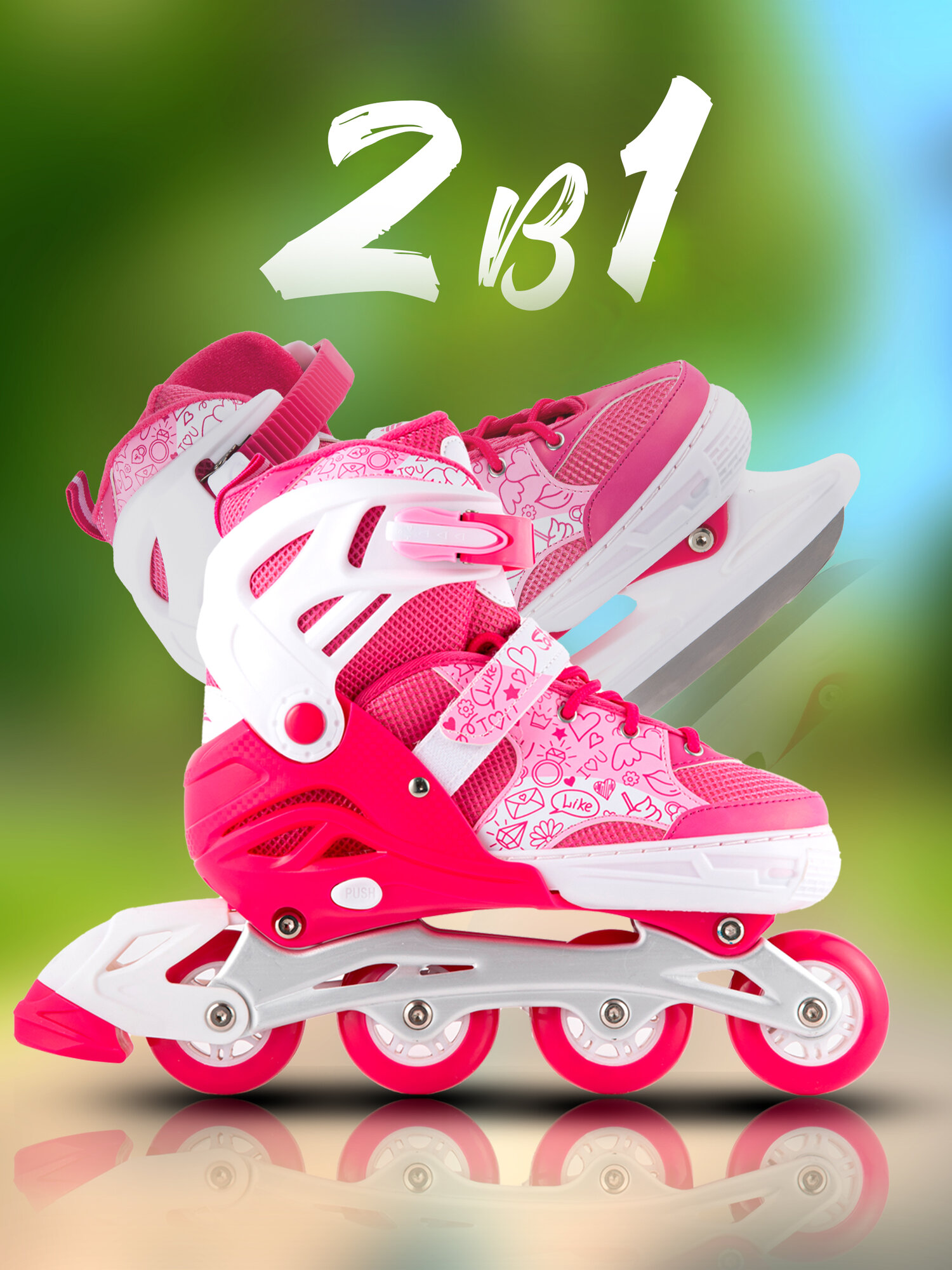 Коньки-ролики 2в1 Saimaa Victory, размер 39/42, серый